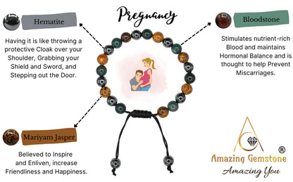 Amazing Gemstone Bracelet for Pregnant Mom Daughter - Hematite Mariyam Jasper Bloodstone Bracelet Set for Men Women Healing Calming Anxiety Stress Relief Gift Pulseras Para Hombres Mujer (Adjustable) - color: Pregnancy