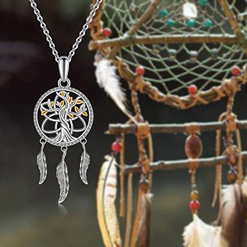 Dream Catcher Necklace 925 Sterling Silver Tree of Life Lotus Cherry Blossoms Chakra Yingyang Dreamcatcher Necklace - color: 2# Necklace