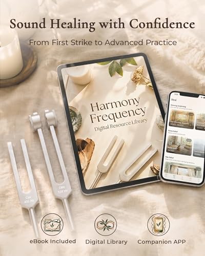 Tuning Forks for Healing Set - 128 Hz, 174 Hz, 432 Hz, 528 Hz Weighted & Unweighted Resonance Tuning Fork Kit - Chakra Sound Therapy Instruments for Meditation & Yoga in Pouch