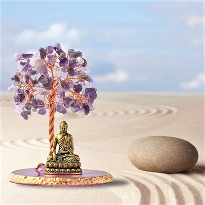 Buddha Statue with Healing Crystal Tree, Tree of Life for Positive Energy. Home Decor Yoga Meditation. Amethyst.(A) - style: A