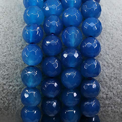 Amandastone Natural Gemstone 8mm Round Beads Stretch Bracelet 7 Inch - color: Faceted Blue Agate