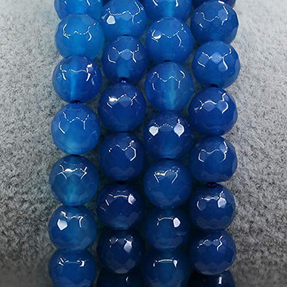 Amandastone Natural Gemstone 8mm Round Beads Stretch Bracelet 7 Inch - color: Faceted Blue Agate