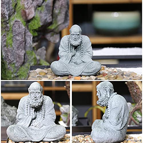 AETVRNI Buddha Statue Figure Sitting,Bodhidharma Buddha Statues Meditation Zen Decoration Sculpture Decor Living Room Garden Office Terrace Porch,Inside or Outer,Made of Sandstone (Gray),Small - size: Klein