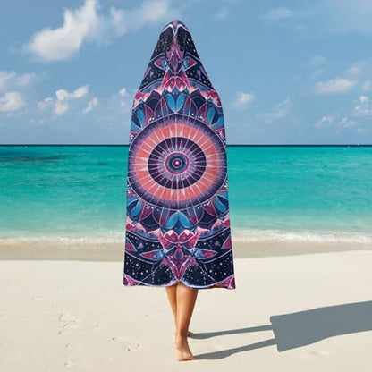 Wearable Blanket for Adults Galaxy Mandala Hooded Blanket Throw Blanket Soft Hooded Cloak Shawl Wrap 50x40 Inch