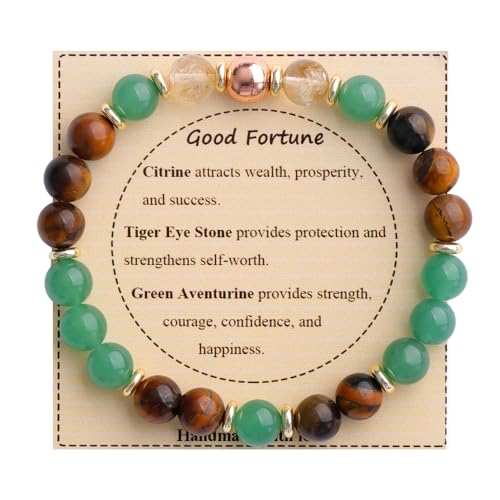 KSQS Healing Stone Bead Bracelet for Women, Natural Gemstones Balance Protection Bracelet, Spiritual Crystal Beads Bracelet Anxiety Relief with Meaning Card - style: Good Fortune