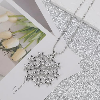 Flower of Life Necklace: 18K Gold Plated Sacred Geometry Buddhist Chakra Mandala with Diamond Pendant Necklaces Yoga Spiritual Amulet Jewelry Meditation Gift for Women Men - color: silver-1