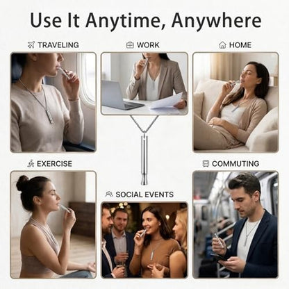 LAMKHOO Breathing Necklace to Quit Smoking and Vaping with Refillable Mint Pods Stop Smoking Aids Fidget Necklace for Anxiety Relief Smokeless Inhaler for Adults (Silver) - color: Silver