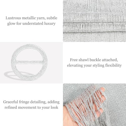 Sumolux Shawls Wraps for Evening Dresses Metallic Glitter Shawls Scarf for Women Sparkling Wedding with Free Buckle - color: Silvery