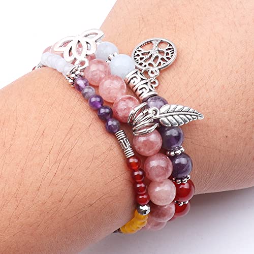 Tree of Life Yoga Healing Stone Bracelets,Multilayer Lotus Chakra Stone Reiki Bracelet Sets,Anxiety Crystal Natural Stone,for Women Stress Relief - style: Chakra+sunstone
