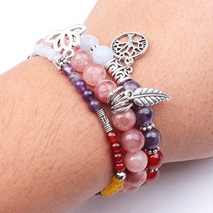 Tree of Life Yoga Healing Stone Bracelets,Multilayer Lotus Chakra Stone Reiki Bracelet Sets,Anxiety Crystal Natural Stone,for Women Stress Relief - style: Chakra+sunstone