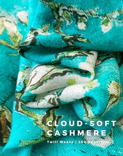 PoeticEHome Cashmere Scarf Wrap 36"x36" - Featherlight & Wrinkle-Free Artistic Square Shawl for Travel & Office, Gift Ready - color: Branches With Almond Blossom - 36"