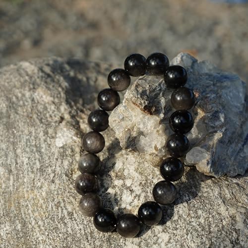 Natural Handmade Healing Chakra Bracelet - color: 12mm-Silver Obsidian-FOR 8-8.7 INCH WRIST