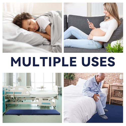 MABOZOO Fall Mats for Elderly, 70"*24"*2" Waterproof Bi-Fold Floor Mat Beveled Bedside Floor Mat Reduce Risk for Elderly & Hospital Patients (Blue