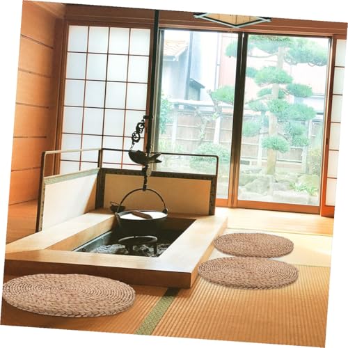 Angoily Woven Round Meditation Cushion 40cm Diameter Thick 1.5cm Eco-Friendly Plant Floor Pillow for Indoor Seating and Picnic Floor Pad