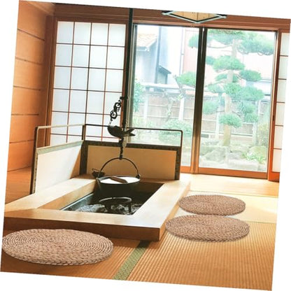 Angoily Woven Round Meditation Cushion 40cm Diameter Thick 1.5cm Eco-Friendly Plant Floor Pillow for Indoor Seating and Picnic Floor Pad