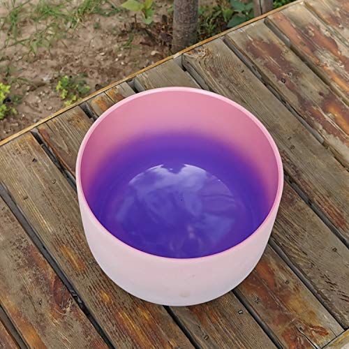 KVKA 8 inch F Note Rainbow Heart Chakra Pink-Puprle Color Frosted Quartz Crystal Singing Bowl with Carrying Case for Yoga Meditation and Sound Healing