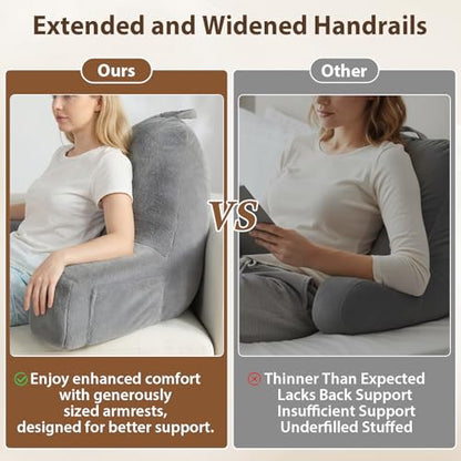 Quilmfoam Reading Pillow for Sitting in Bed Adult – Backrest Pillow with Arms, Back Support Cushion for Reading, TV, Gaming & Working, Includes Pockets and Removable Washable Cover