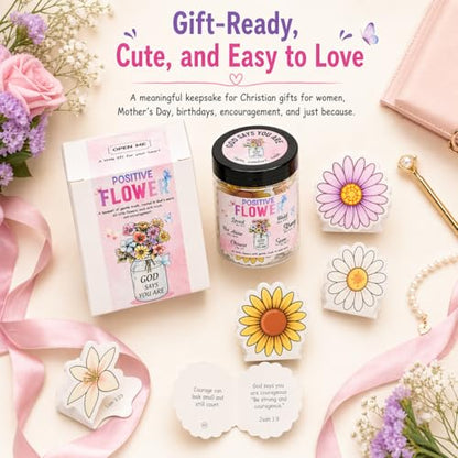 Mothers Day Gifts for Mom from Daughter Son, Positive Flower God Says You Are Jar – 60 Encouragement Bible Verses, Religious Christian Gifts for Women Mom Grandma Mother in Law Wife Daughter Friends - color: PST Flower God Says Jar