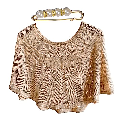 Knitted Sun-Proof Ice Silk Shawl, Summer Knitted Hollow-Out Poncho Cape Shawl, Knit Shawl Wrap for Women - color: Beige