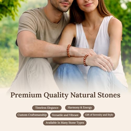 Elm City Direct 8mm Natural Stone Beaded Bracelet – Unisex Crystal Stretch Bracelets for Men & Women, Chakra & Healing Jewelry, Gift-Ready Beaded Bracelets - color: Gold Stone