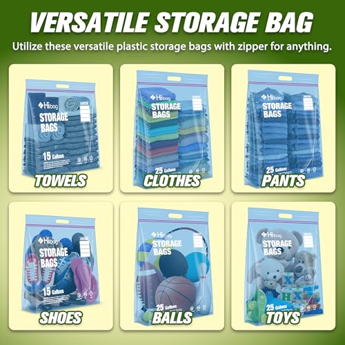 15 Gallon Large Storage Bags, 24” x 24” Zipper Bags with Handle, Extra Large XL Zip Top Bags for Clothes Travel Moving, Blue, Pack of 5 - size: 15gallon-5p