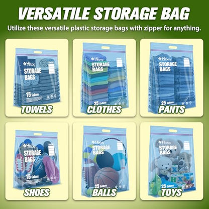 15 Gallon Large Storage Bags, 24” x 24” Zipper Bags with Handle, Extra Large XL Zip Top Bags for Clothes Travel Moving, Blue, Pack of 5 - size: 15gallon-5p