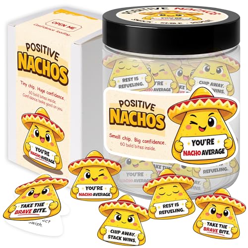 Positive Nacho Jar – 60 Funny Affirmation Cards, Nacho Average Teacher & Nurse Gifts, Cinco de Mayo Decorations, Self Care Encouragement Jar for Coworker Women Teens, Back to School Appreciation - color: Positive Nacho