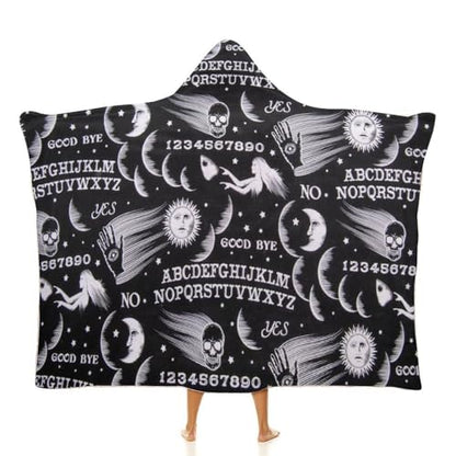Skull Moon Sun Gothic Witch Board Seamless Black Large Size Comfortable Hooded Blanket, Warm Blanket 40"x50" - color: Skull Moon Sun Gothic Witch Board Seamless Bl, size: 40"x50"