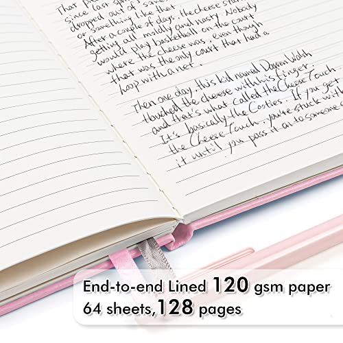 feela 3 Pack Notebooks Journals Bulk, Hardcover Notebook Classic Ruled Lined Journals with Pen Holder for Women Girls School Business Supplies, with 3 Black Pens, 120 GSM, 5.1”x8.3”, A5, Rose Pink - color: 3 Rose Pink