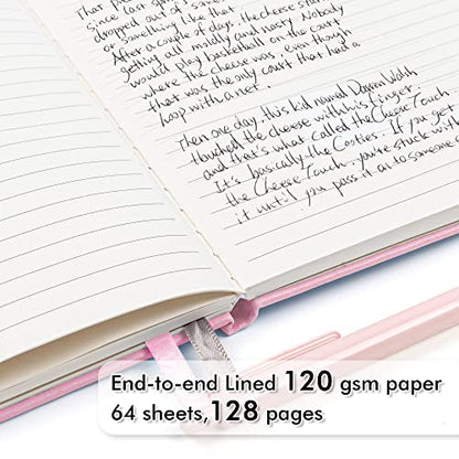 feela 3 Pack Notebooks Journals Bulk, Hardcover Notebook Classic Ruled Lined Journals with Pen Holder for Women Girls School Business Supplies, with 3 Black Pens, 120 GSM, 5.1”x8.3”, A5, Rose Pink - color: 3 Rose Pink