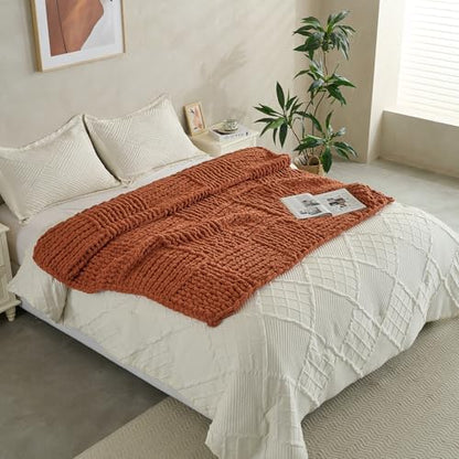 Soft Knitted Throw Blanket - 50x60 Inch Cozy & Lightweight All-Season Blanket, Wrinkle-Resistant Polyester for Couch, Bed, Sofa, Reading Nook (Orange) - color: Orange