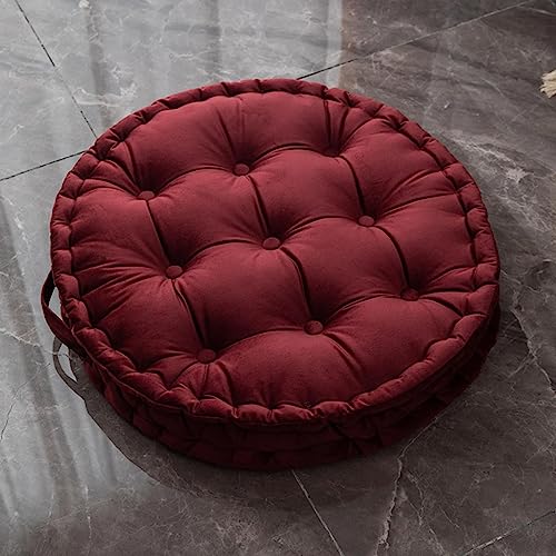 MOJUN Round Floor Pillows, Large Solid Color Dutch Velvet Floor Seating Cushion with Handle for Adults, Thicken Round Meditation Pillow Floor Cushion for Yoga Living Room Chair Tatami, Wine Red - color: Wine Red