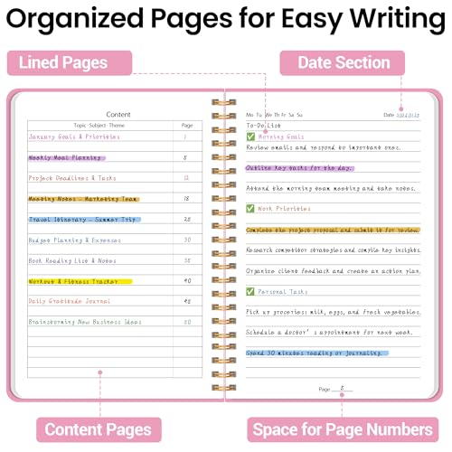 Lined Spiral Journal Notebook, A5 College Ruled Notebook for Journaling, Note-Taking, and Daily Planning, Durable Hardcover with an Elegant Design, Rose Pink - color: G.Rose Pink