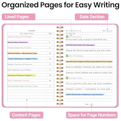 Lined Spiral Journal Notebook, A5 College Ruled Notebook for Journaling, Note-Taking, and Daily Planning, Durable Hardcover with an Elegant Design, Rose Pink - color: G.Rose Pink