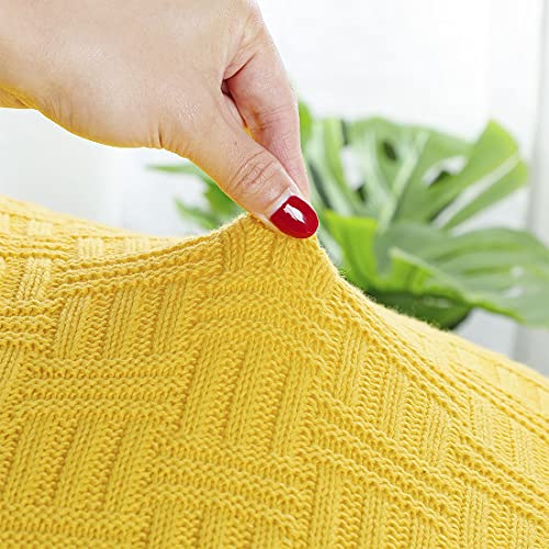 uxcell 100% Cotton Cable Knit Throw Blanket,Soft Lightweight Lap Blanket,Textured Solid Sofa Throw Couch Cover Decors Knitted Blankets, Yellow 50"x 60" - color: Yellow