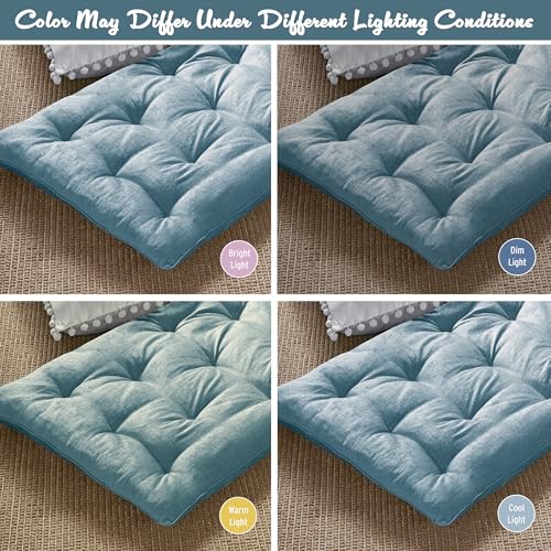 Intelligent Design Edelia Foldable Poly Chenille Light Weight Lounge Floor Pillow Cushion Tufted Seat for Meditation, Game Playing, Yoga, Reading with Travel Wrap, 74x27, Aqua - color: Aqua