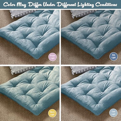 Intelligent Design Edelia Foldable Poly Chenille Light Weight Lounge Floor Pillow Cushion Tufted Seat for Meditation, Game Playing, Yoga, Reading with Travel Wrap, 74x27, Aqua - color: Aqua