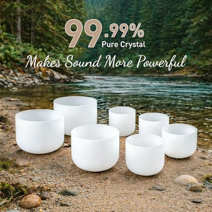CVNC 432HZ 6-12 Inch Set Of 7 PCS Frosted Chakra Quartz Crystal Singing Bowls for Sound Healing with 2 PCS Travel Carry Case Bag - color: White, size: 6-12 inch