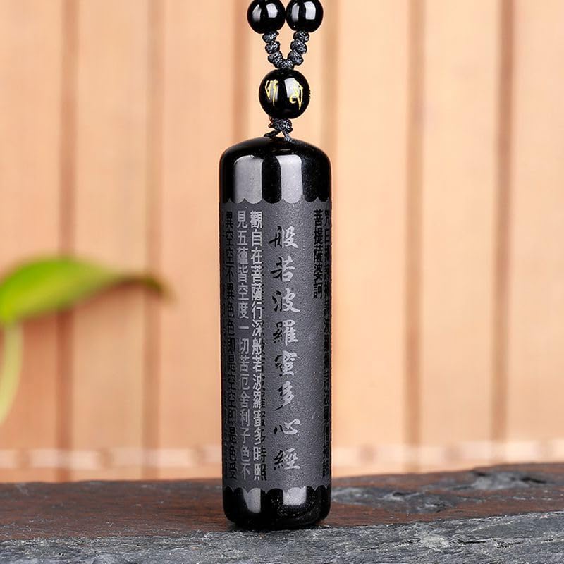 1Pcs Black Obsidian Buddha Pendant Prajna Paramita Sutra Buddha Necklace Pendant Beads Chain