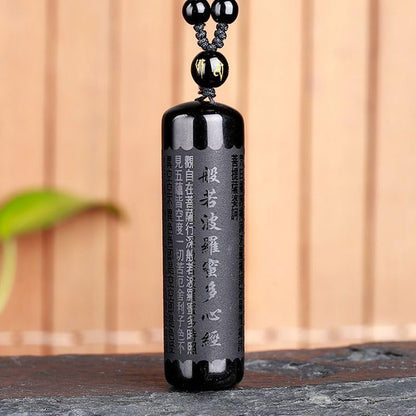 1Pcs Black Obsidian Buddha Pendant Prajna Paramita Sutra Buddha Necklace Pendant Beads Chain