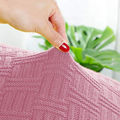 uxcell 100% Cotton Cable Knit Throw Blanket,Soft Lightweight Lap Blanket,Textured Solid Sofa Throw Couch Cover Decors Knitted Blankets, Pink 50"x 60" - color: Pink