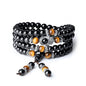 COAI 108 Mala Beads Hamsa Hand Bracelet, Wrap Bracelet Beaded Necklace for Men Women - style: Obsidian