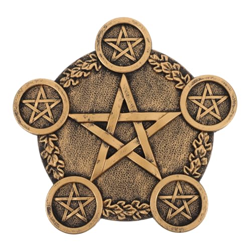 Healifty Pentacle Star Candleholder Decorative Sacrifice Prop Unique Desktop Altar Ornament Copper Plate Home Bar Restaurant Mystic Atmosphere