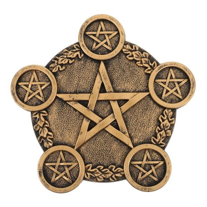 Healifty Pentacle Star Candleholder Decorative Sacrifice Prop Unique Desktop Altar Ornament Copper Plate Home Bar Restaurant Mystic Atmosphere