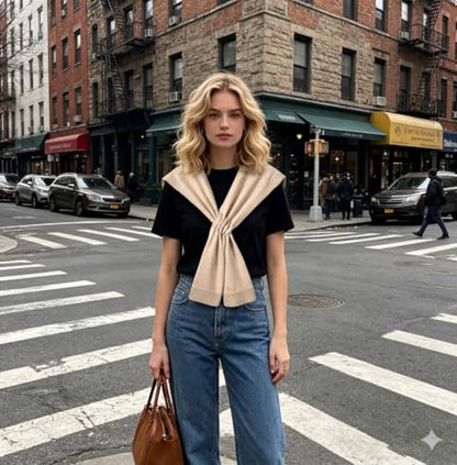 Sweater Shawl Wraps for Women Fashion Knitted Shoulder Shawls Ponchos Casual Sweaters Scarf Cape Wraps with Sleeves - color: 01 Apricot