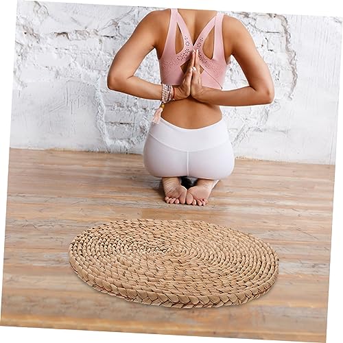 PRETYZOOM Thickened Woven Yoga Meditation Cushion Pad for Outdoor Picnics Natural Straw Floor Mat Comfortable Seating for Home and Garden Use Thick
