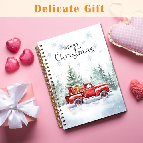JINYO Winter Christmas Red Truck Notebook, Merry Christmas Journal, Farmhouse Xmas Tree Forest Journal for Women, Winter Spiral Notebook 5.5x8.3 Inch