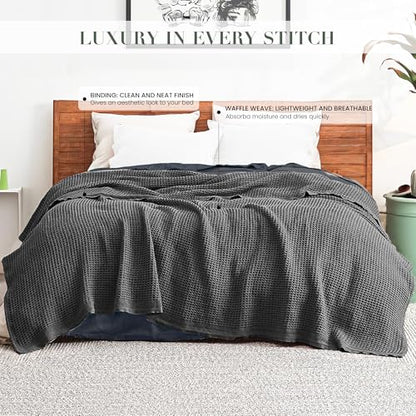 100% Cotton Waffle Blanket, Twin Size 68"x92" – Lightweight All Season Throw Blanket for Couch, Bed & Bedroom, Soft Modern Cozy Cotton Blanket (Charcoal Grey) - color: Charcoal Grey, size: Twin