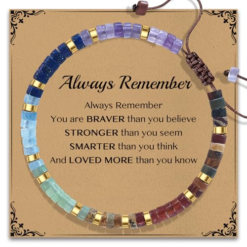 Thank You Gifts for Women: Teacher Appreciation Office Gifts for Coworkers Employee Boss Lady Manager Colleague Natural Stone Bracelet - color: Rainbow II-Remember