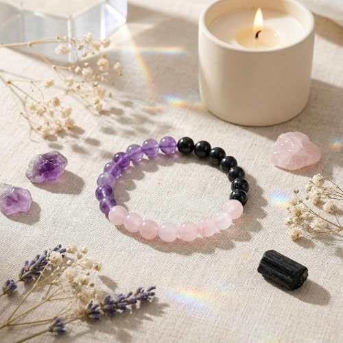 Bivei Protection Bracelet, Strength Crystal Healing Bracelet 8MM - Spiritual Stretch Beaded Jewelry for Women Men Gift - color: Anxiety Relief